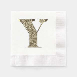 Monogrammed Letter Initial Y Gold Sparkles Elegant Napkin