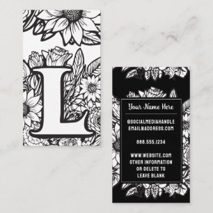 Monogrammed Letter L Black and White Floral Flower Business Card