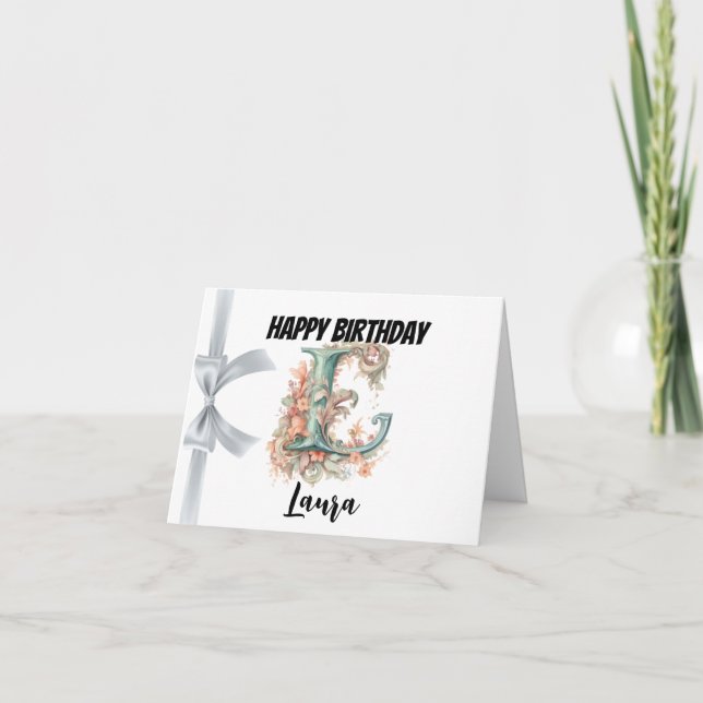 Monogrammed letter "L" Happy Birthday Card (Front)