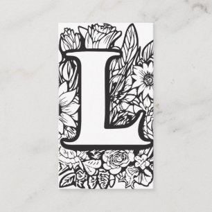 Monogrammed Letter L Simple Black and White Floral Business Card