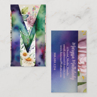 Monogrammed Letter M Simple Chic Floral Watercolor Business Card