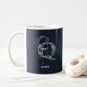 Monogrammed Letter Q Boho Crescent Moon Mandala Coffee Mug