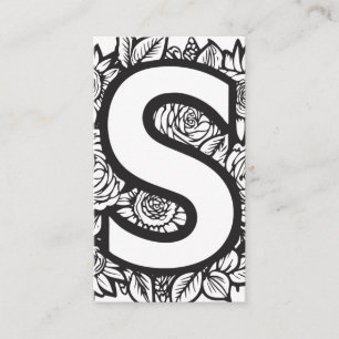 Monogrammed Letter S Simple Black and White Floral Business Card