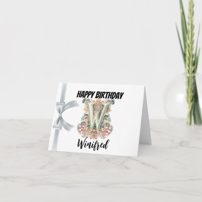 Monogrammed letter "W" Happy Birthday Card (Front)