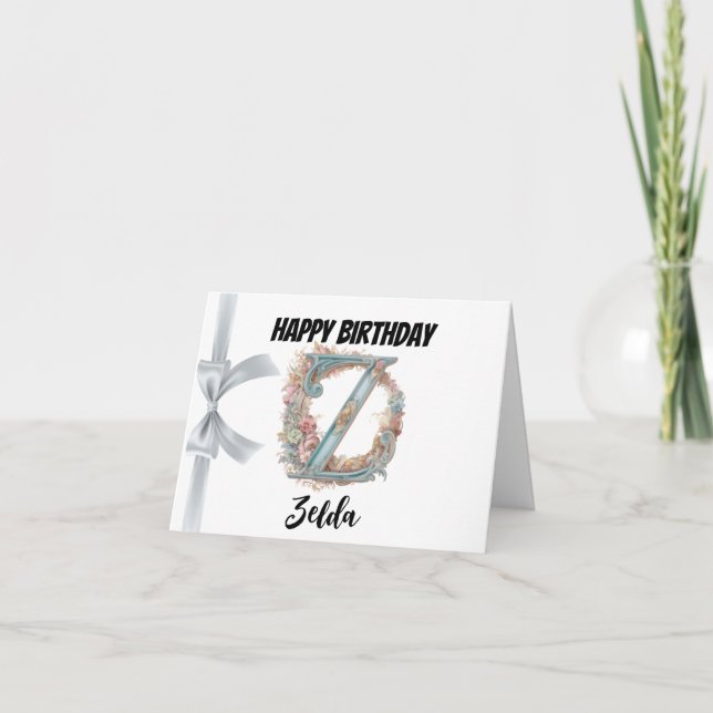 Monogrammed letter "Z" Happy Birthday Card (Front)