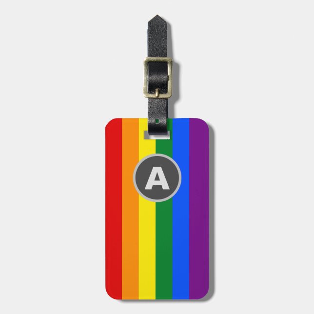 Monogrammed LGBTQ Rainbow Pride Flag Luggage Tag (Front Vertical)