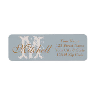 Monogrammed Light Blue gold return address labels