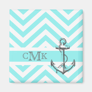 Monogrammed Light Blue Grey Anchor Magnet