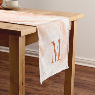 Monogrammed Light Orange And White Marble Stone Short Table Runner
