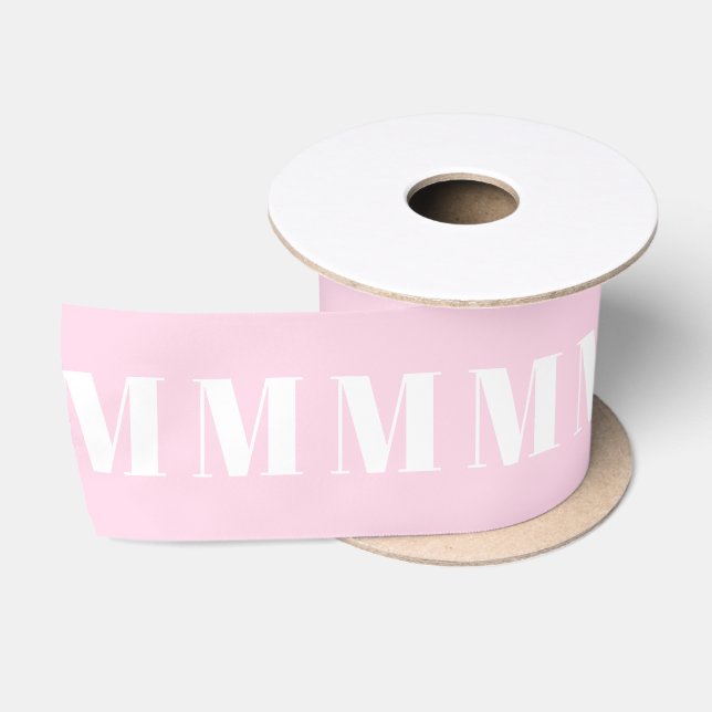 Monogrammed light pink white custom initial number satin ribbon (Spool)