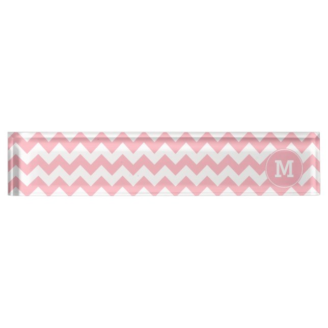 Monogrammed Light Pink Zigzag Pattern Nameplate (Front)