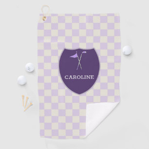 Monogrammed light Purple Checks & golf club & flag Towel