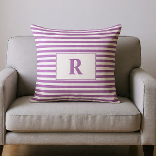 Monogrammed Light Purple/White Stripes Cushion