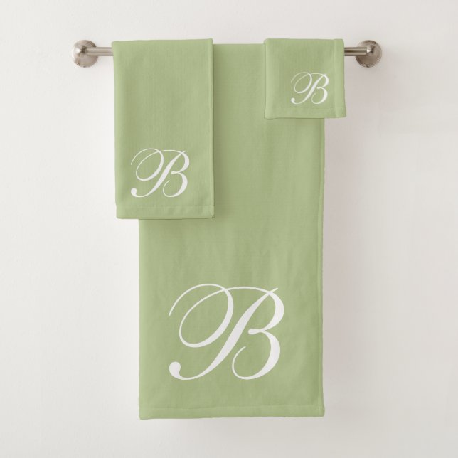 Monogrammed Light Sage Green Bath Towel Set (Insitu)