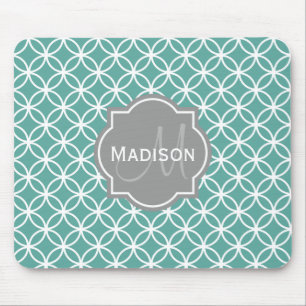 Monogrammed Light Teal Circle Pattern Mouse Pad