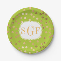 Monogrammed Lime Green and Gold Glitter Dots
