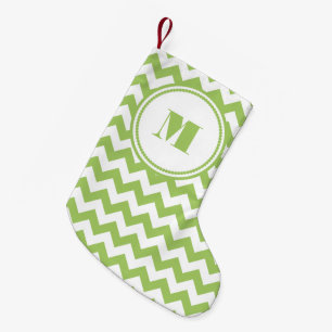 Monogrammed Lime Green White Striped Chevron Small Christmas Stocking