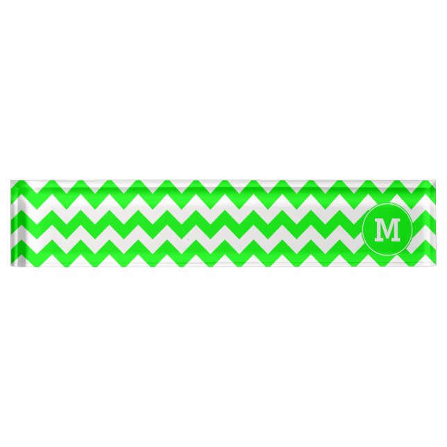 Monogrammed Lime Zigzag Pattern Nameplate (Front)