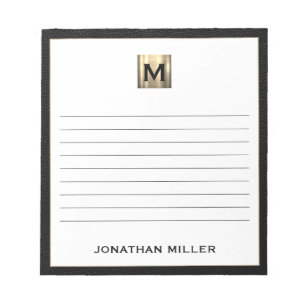 Monogrammed Lined Notepad Black Gold Initial