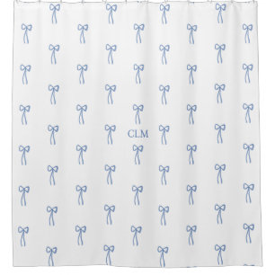 Monogrammed Little Bow Blue Shower Curtain
