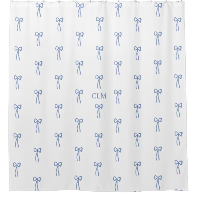 Monogrammed Little Bow Blue Shower Curtain (Front)