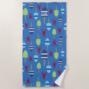 Monogrammed Lobster Buoy Nautical Beach House Fun Beach Towel