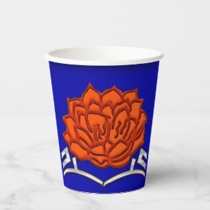 Monogrammed Lotus Blossom - Blue, Red, Silver Paper Cups