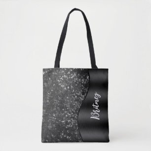 Monogrammed Luxury Black Glamour Glitter Pattern Tote Bag