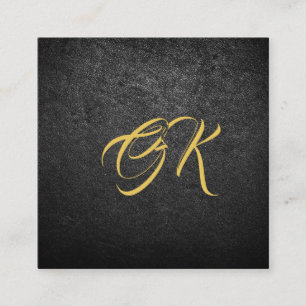 Monogrammed luxury black leather gold metallic square business card