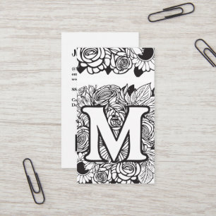 Monogrammed M Floral Black and White Company Logo Business Card