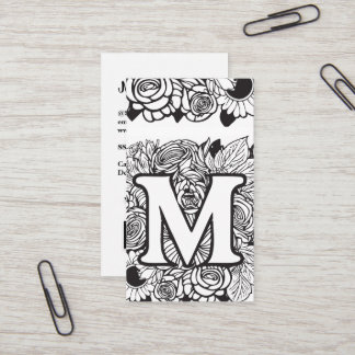 Monogrammed M Floral Black and White Company Logo  Business Card