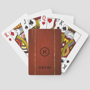 Monogrammed Mahogany Wood Texture Playing Cards