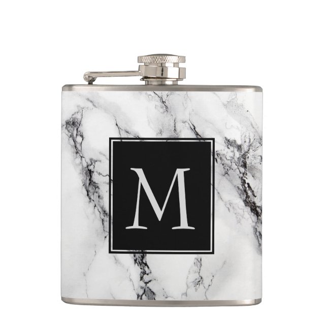 Monogrammed Marble Stone Pattern Hip Flask (Front)