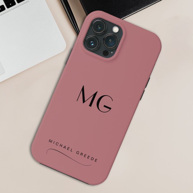Monogrammed Mauve Minimalist With Name Case-Mate iPhone Case (Creator Uploaded)