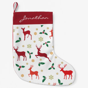 Monogrammed Merry Christmas Holly Reindeer Holiday Small Christmas Stocking
