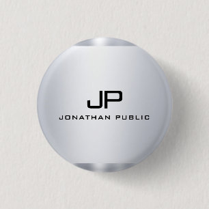 Monogrammed Metallic Look Faux Silver Template 3 Cm Round Badge