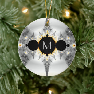 Monogrammed Metallic Silver Fractal Ceramic Tree Decoration