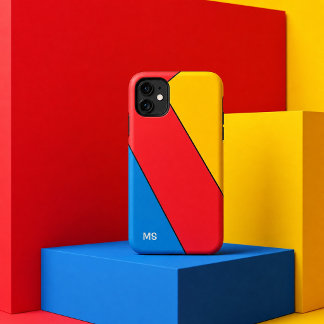 Monogrammed Mid Century Bauhaus Retro Colour Block iPhone 15 Pro Max Case