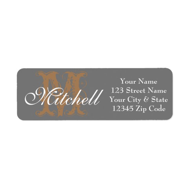 Monogrammed Mid Gray return address labels (Front)