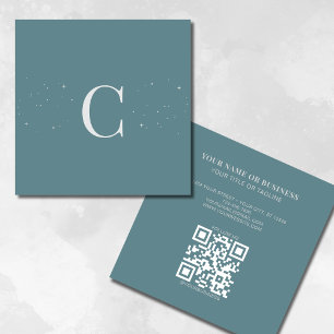 Monogrammed Minimal Celestial Stars Sage QR Code Square Business Card