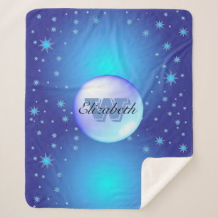 Monogrammed Minimalism Blue Glittery Background Sherpa Blanket