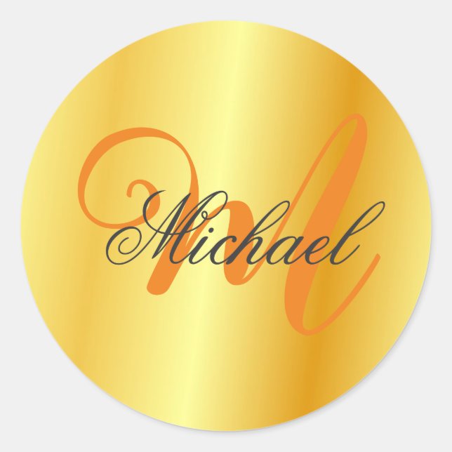 Monogrammed Minimalist Plain Modern Gold Colour Classic Round Sticker (Front)
