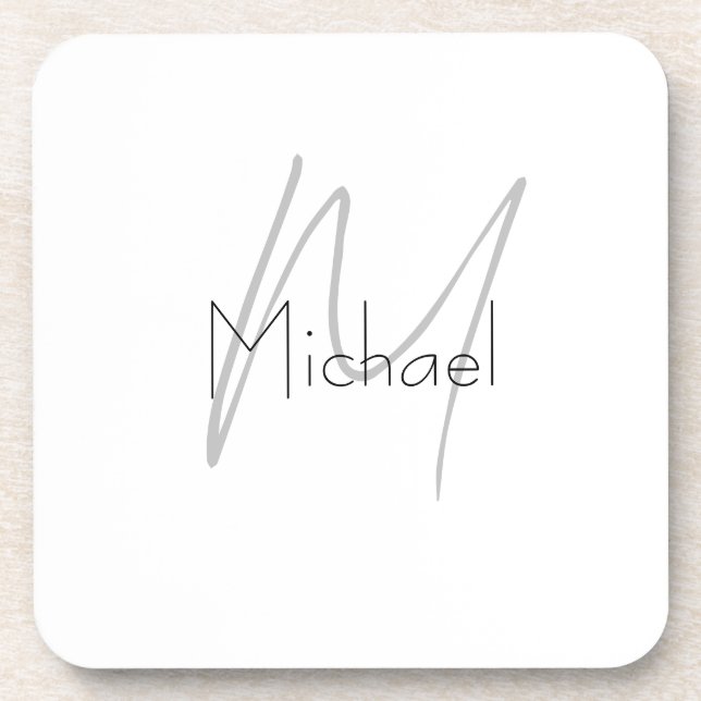 Monogrammed Minimalist Plain Modern Name Coaster (Front)