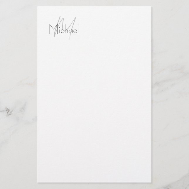 Monogrammed Minimalist Plain Modern Name Stationery (Front)