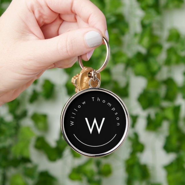 Monogrammed Minimalistic Modern Black Key Ring (Hand)