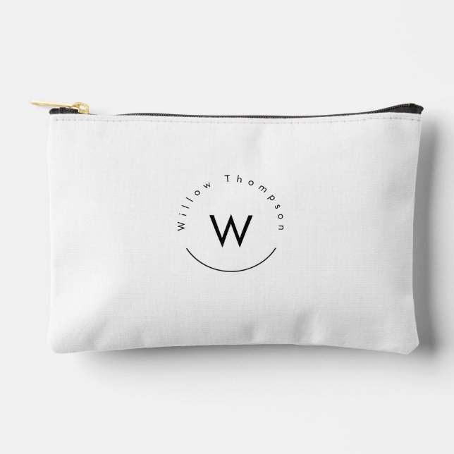 Monogrammed Minimalistic Modern White Accessory Pouch (Front)