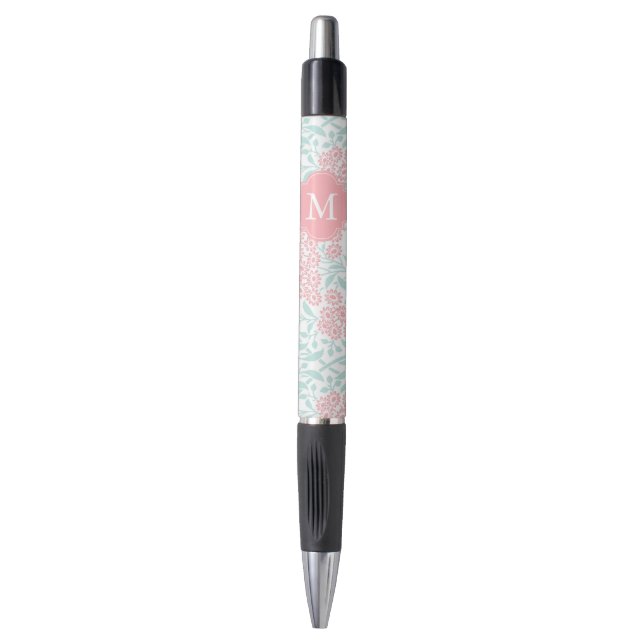Monogrammed Mint and Coral Floral Damask (Front Vertical)