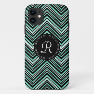 Monogrammed Mint Black Tribal Chevron Pattern Case-Mate iPhone Case