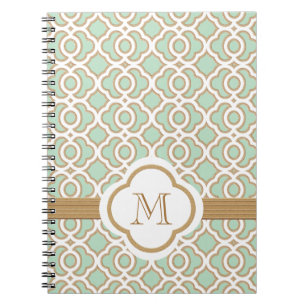 Monogrammed Mint Green and Gold Moroccan Spiral Notebook