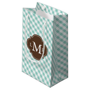 Monogrammed Mint Green Gingham Pattern Small Gift Bag